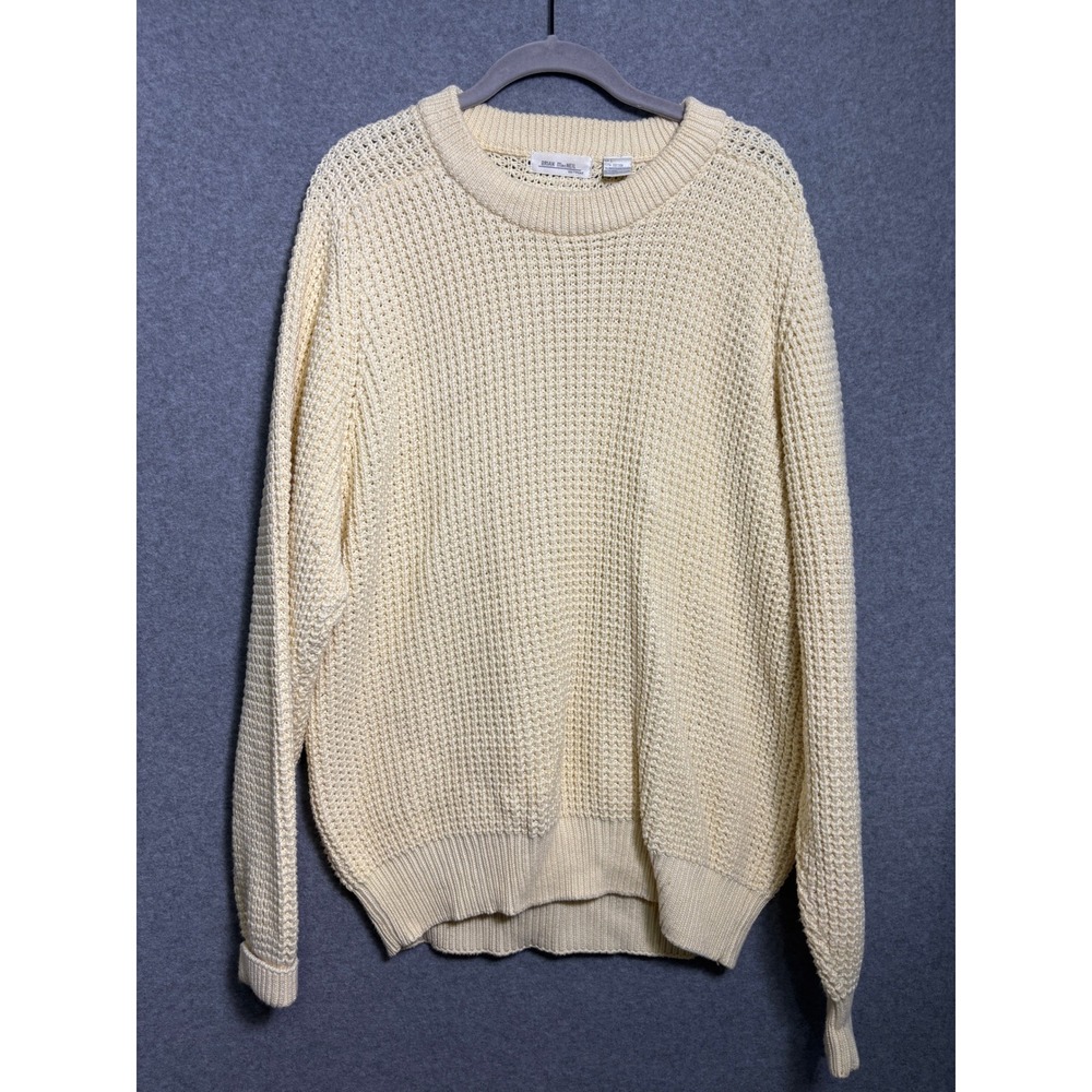 Brian MacNeil Vintage Waffle‎ Knit Sweater Men's L Cream Cotton Grandpa Cozy 90s
